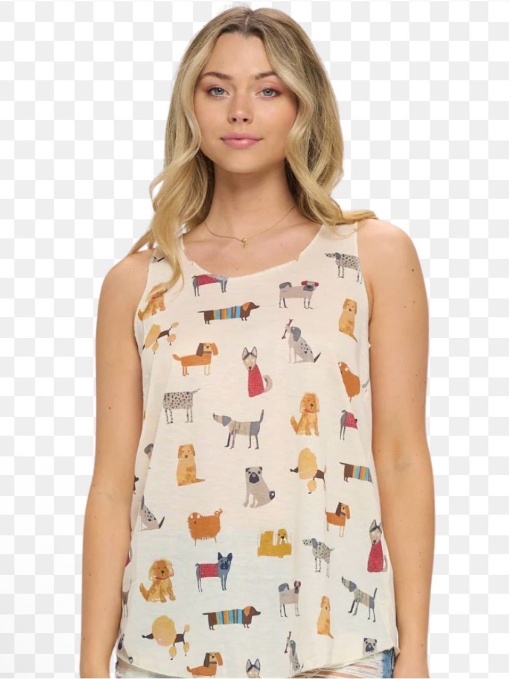 Dog Print Cream Tank Top Pug Dachshund Lab Doodle Poodle Great Gift